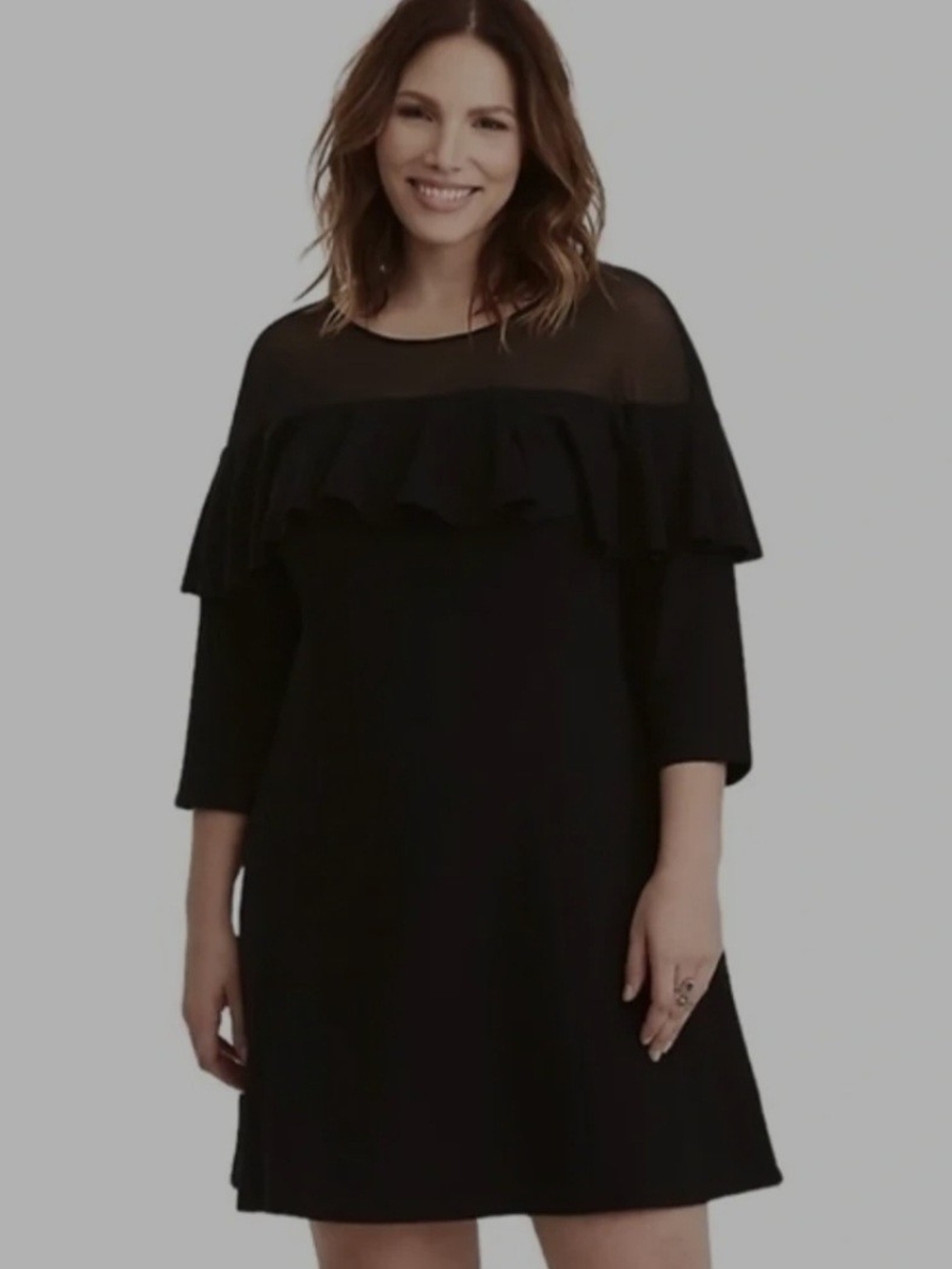 Torrid Black French Terry Mesh Inset Ruffled Dress NWT